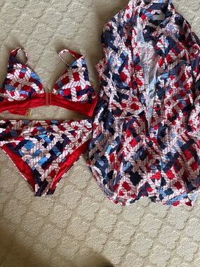 Talbots Red, White & Blue Rope-Print Bikini with Matching Cover-Up